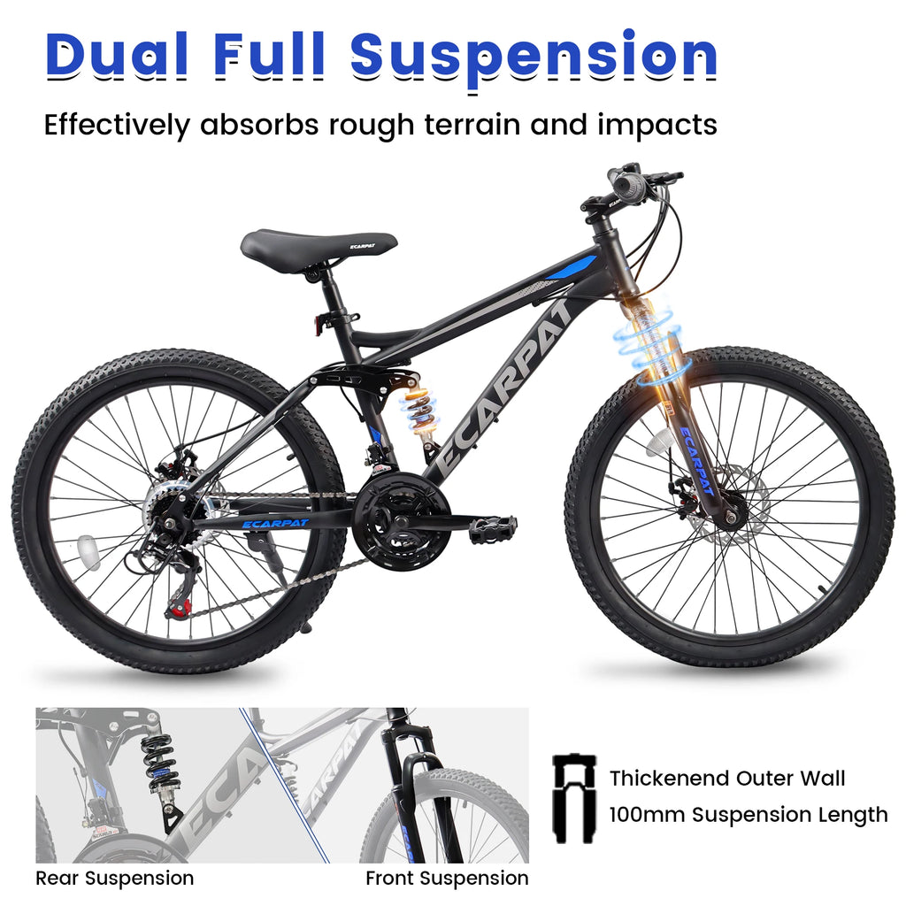 Dual Full-Suspension Mountain Bike 24/26/27.5-Inch (61/66/69.9 cm) 21-Speed Disc Brakes Unisex