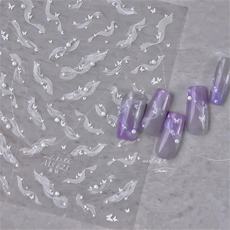 5D Lace Bow Nail Stickers with Crystal Rhinestones view 20