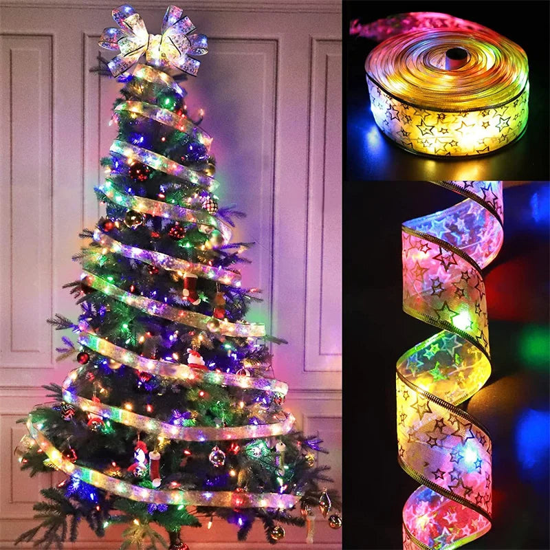 Christmas Ribbon LED Fairy Lights – 2m/5m/10m (6.6ft/16.4ft/32.8ft) Battery-Powered Ribbon String Lights for Home, Tree & Holiday Decor