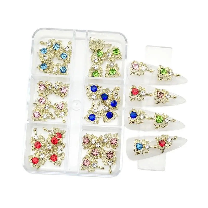6-Grid Nail Rhinestone Kit – Saturn, Planet & Cross Crystal Nail Charms for Nail Art