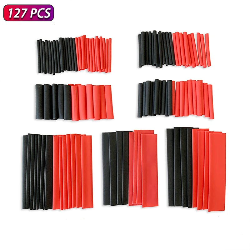 127-Piece 2:1 Heat Shrink Tubing Assortment – Polyolefin Wire Sleeving Kit, Black & Red