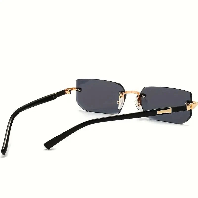 Rimless Rectangle Sunglasses – Small Square Mirror Lens Sun Shades for Women & Men