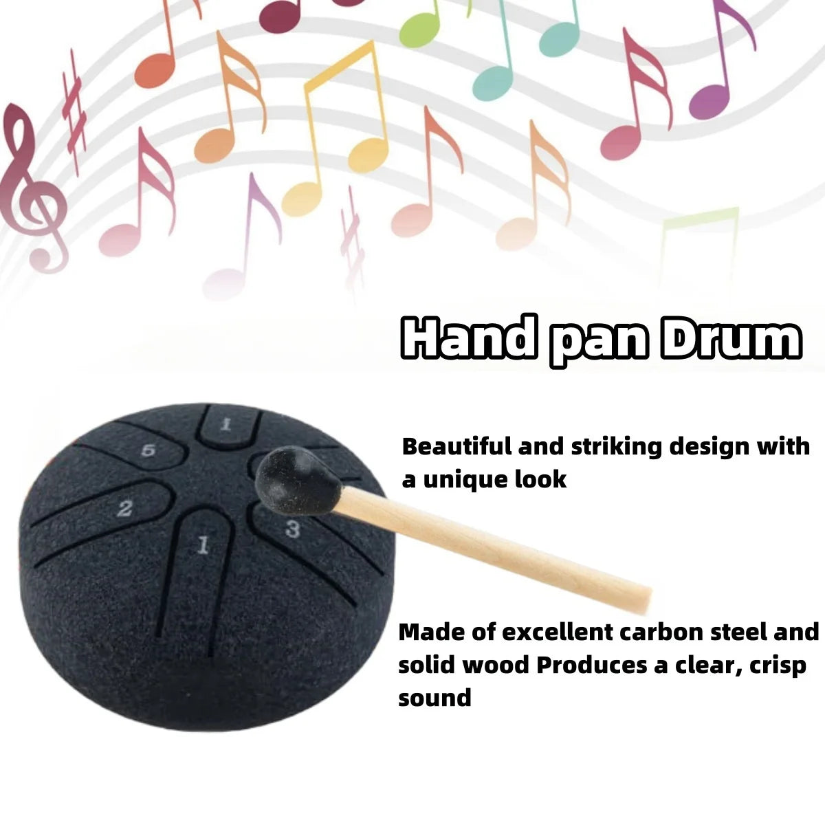 3-Inch (7.6 cm) 6-Tone Steel Tongue Drum - Mini Handpan with Drumstick, Beginner-Friendly Percussion Set