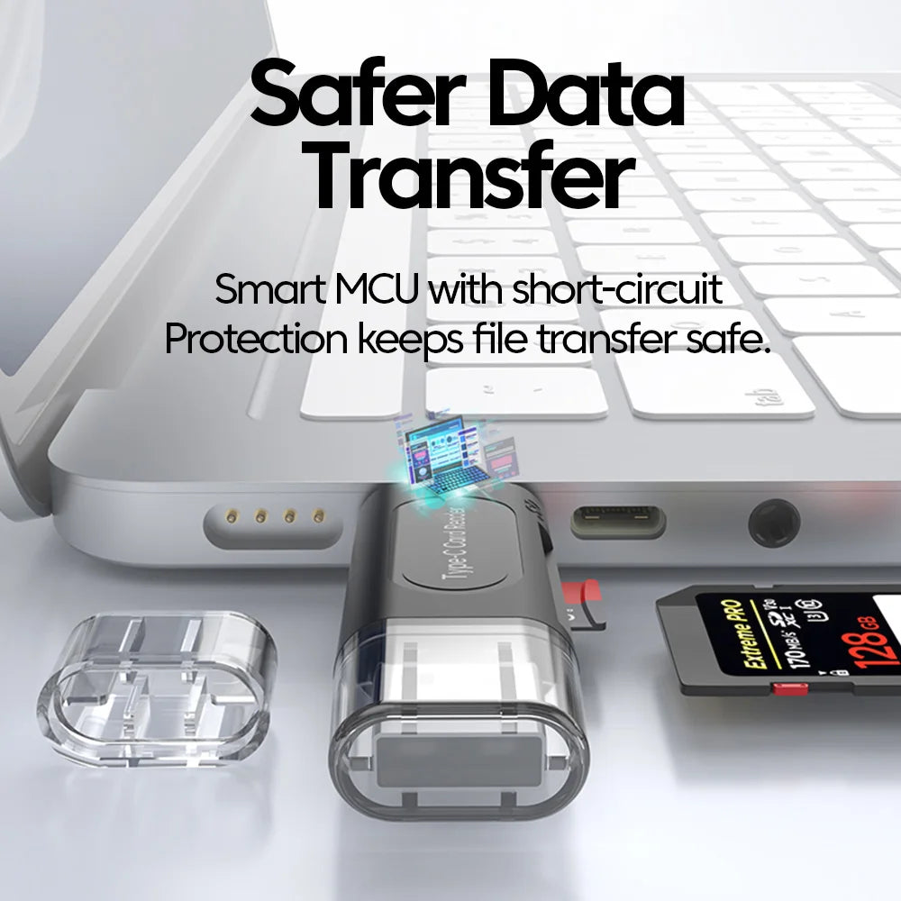 4-in-1 USB Type-C Card Reader - SD/TF (microSD) & Memory Stick, USB 2.0 External Adapter (Black)