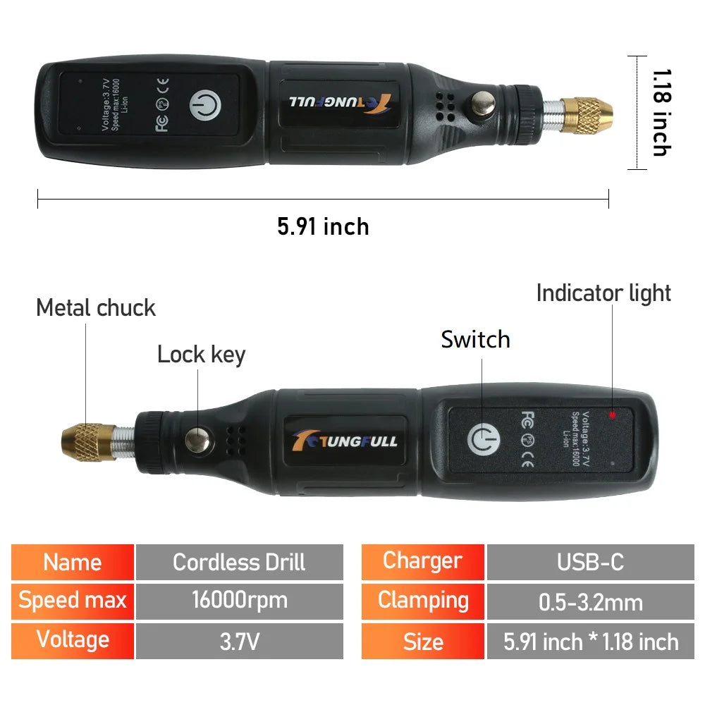 Mini USB Wireless Handheld Rotary Drill - Cordless Engraving Tool for Jewelry, Metal, Glass & Wood