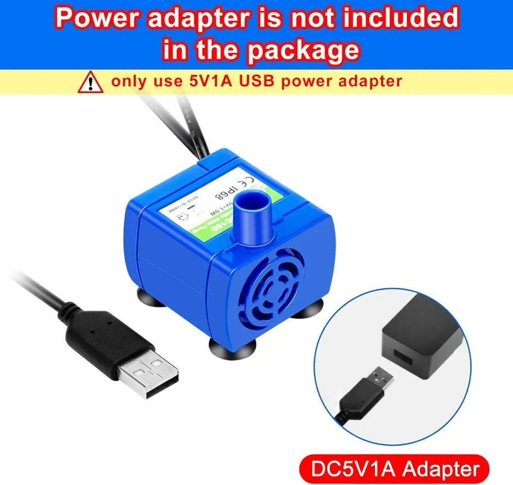 LED Cat Fountain Pump Replacement – DC 5V 1.5W USB Ultra-Quiet Waterproof Motor with 6ft (1.83m) Cable & Suction Cups