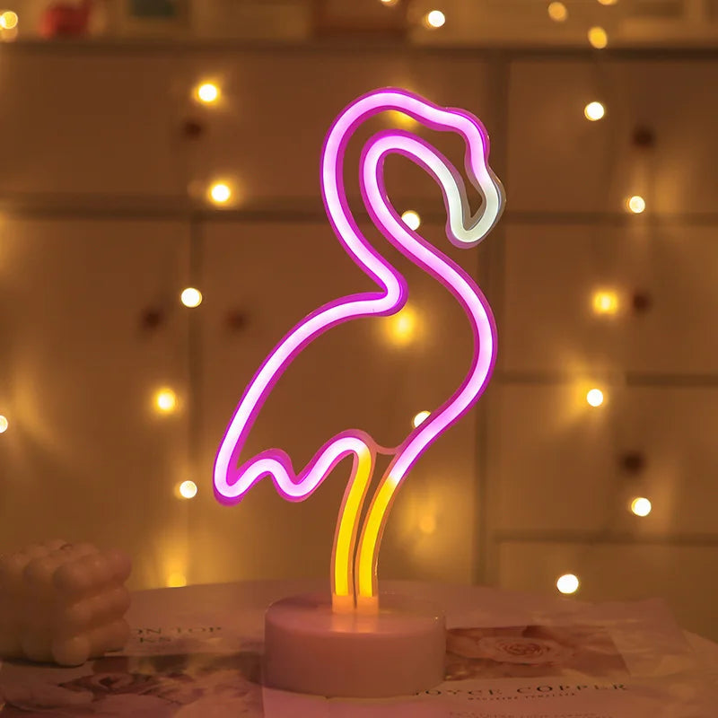 Green LED Cactus Neon Table Lamp with Base - Decorative Bedroom Night Light for Wedding & Party Decor