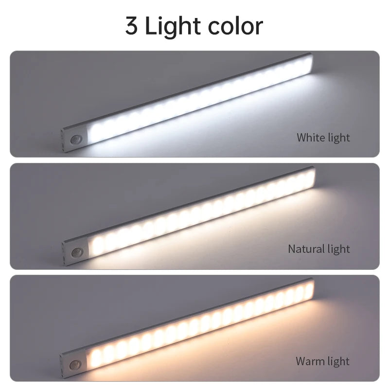 Rechargeable Motion Sensor LED Night Light — USB Wireless Cabinet & Wardrobe Light with Magnetic Mount, 3 Color Temperatures (3000K/4000K/6000K)