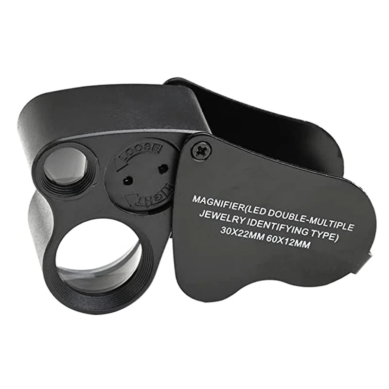 30x/60x Illuminated Jeweler's Loupe Magnifier Foldable with Bright LED Light for Gems, Jewelry, Coins & Stamps