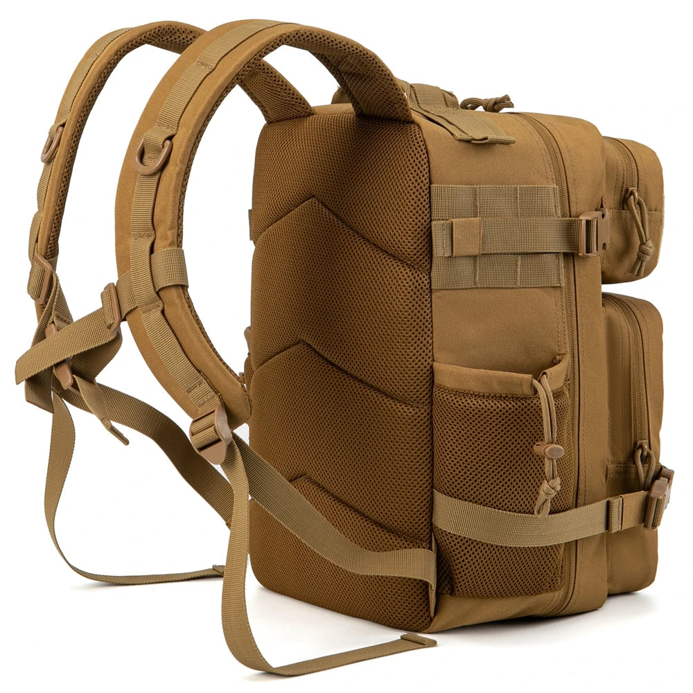 Tactical 25L Laser-Cut MOLLE Backpack - 900D Polyester Water-Resistant Daypack with Velcro Patch Panel, 15.7 x 9.8 x 9.8 in (40 x 25 x 25 cm)