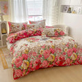 Floral Microfiber Duvet Cover Set with Zipper Closure - 3-Piece Reversible Botanical Print Bedding (1 Duvet Cover, 2 Pillowcases)