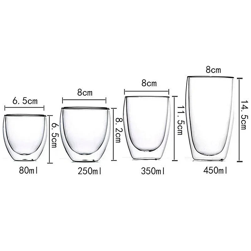 Double Wall High Borosilicate Glass Mugs - Insulated Heat-Resistant Coffee & Tea Cups (2-18 pcs Set)