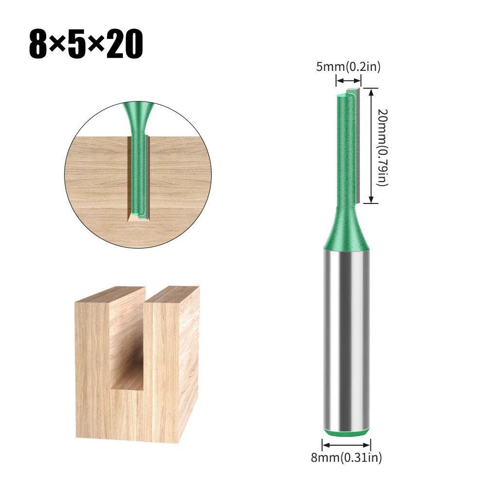 Tungsten Carbide Router Bit 3-20mm (0.12-0.79 in) Diameter, 8mm (0.315 in) Shank, Single/Double Flute Straight Bit for Woodworking
