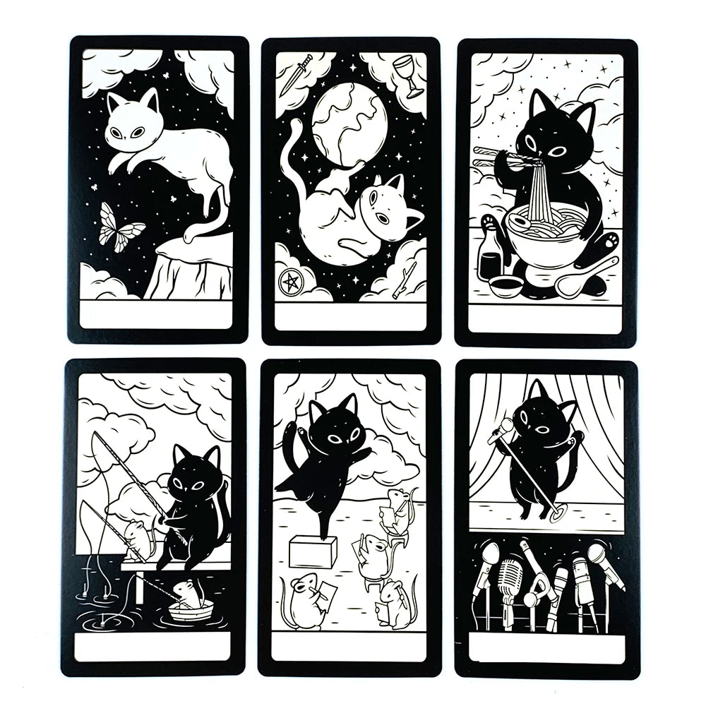 Cute Cat Tarot Deck 78-Card Oracle & Divination Cards with English Guidebook, Family Party Playing Cards