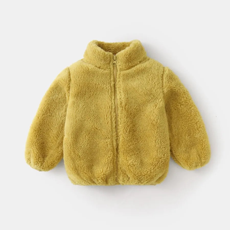 Toddler & Kids Plush Winter Coat – Warm Corduroy Turtleneck Zipper Jacket, Unisex (Ages 1-6 Years)