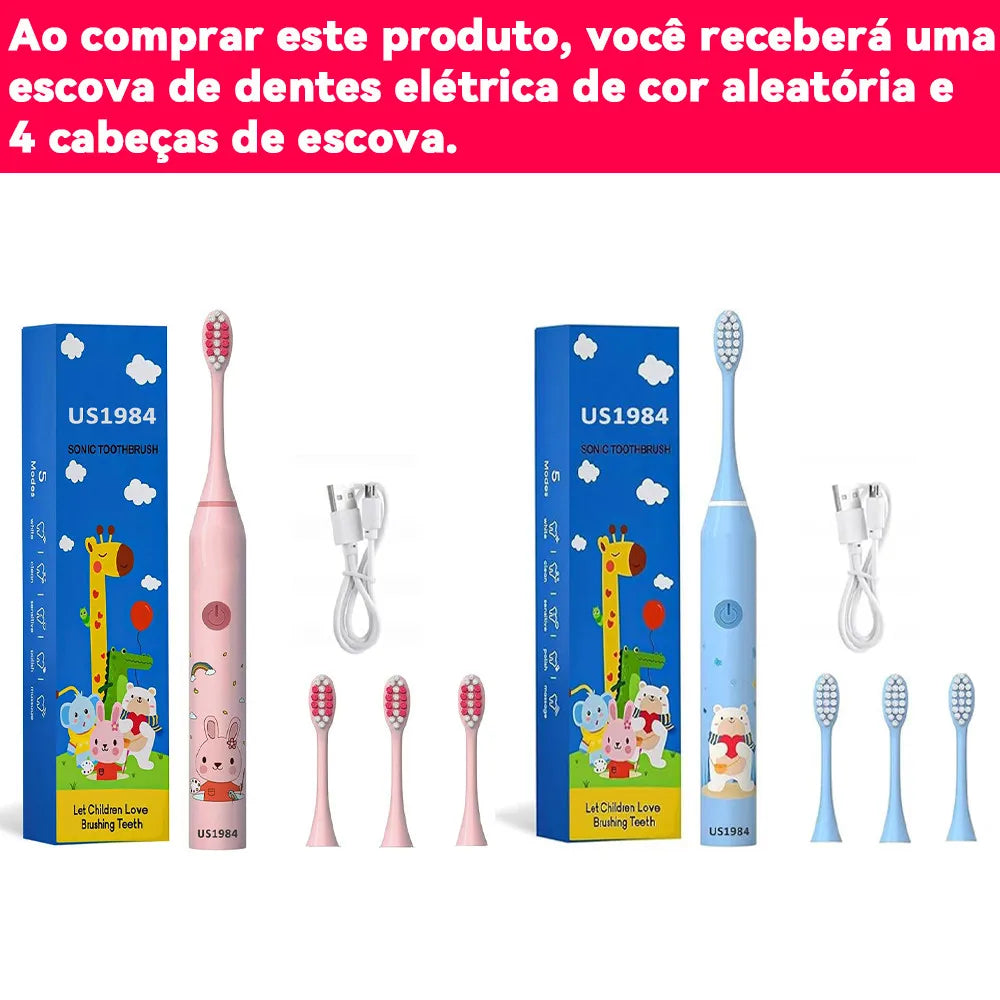 Rechargeable Sonic Electric Toothbrush for Kids - 4 Replacement Heads, Soft Bristles, Ages 3-12