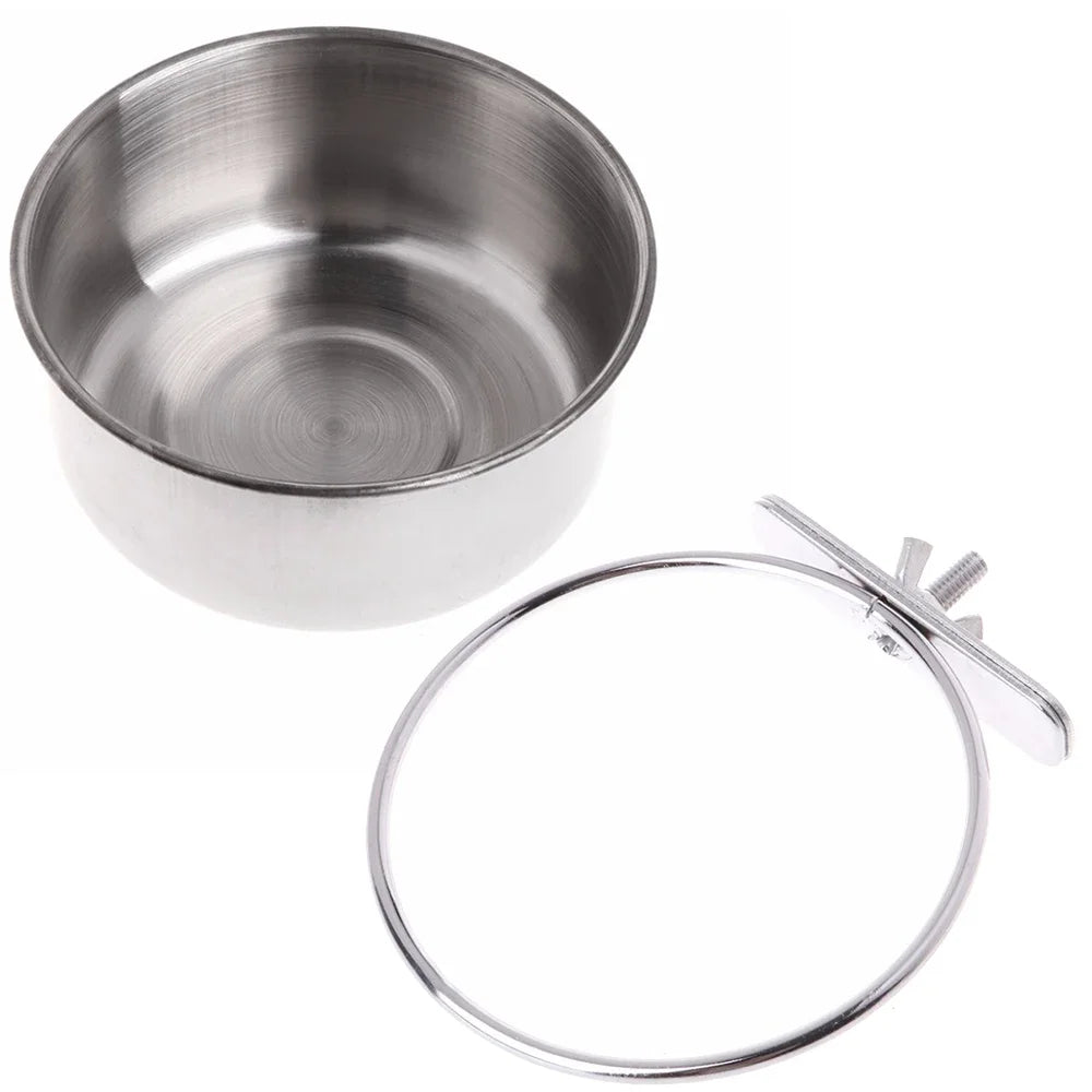 Parrot Feeding Cups Stainless Steel Bird Food & Water Bowl with Clamp Holder for Parakeets, Parrots & Small Animals