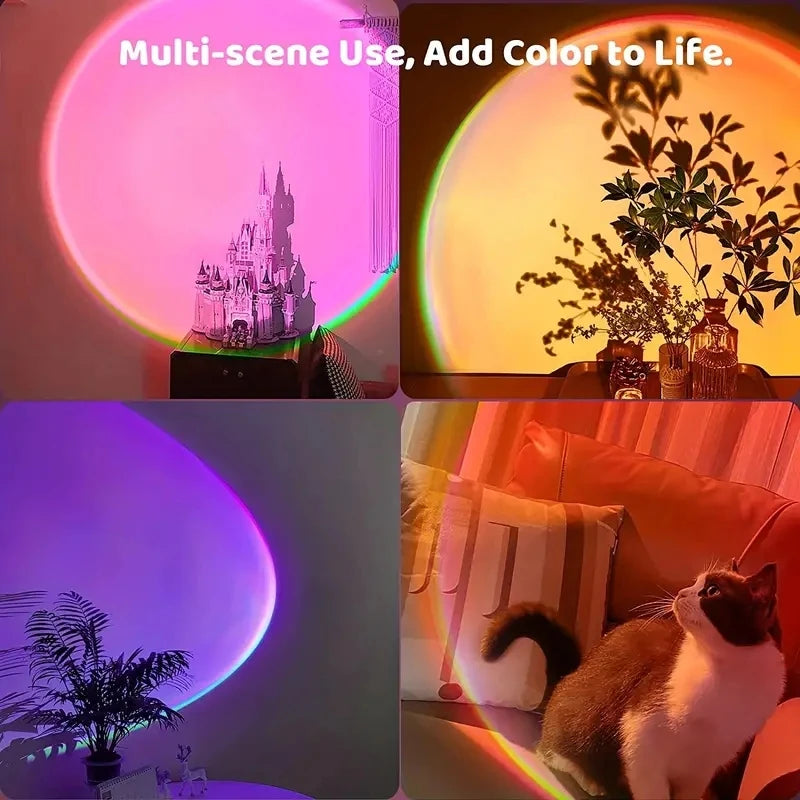 LED Sunset Projection Lamp with Remote — 16-Color USB Mood Light for Photography, Bedroom & Parties