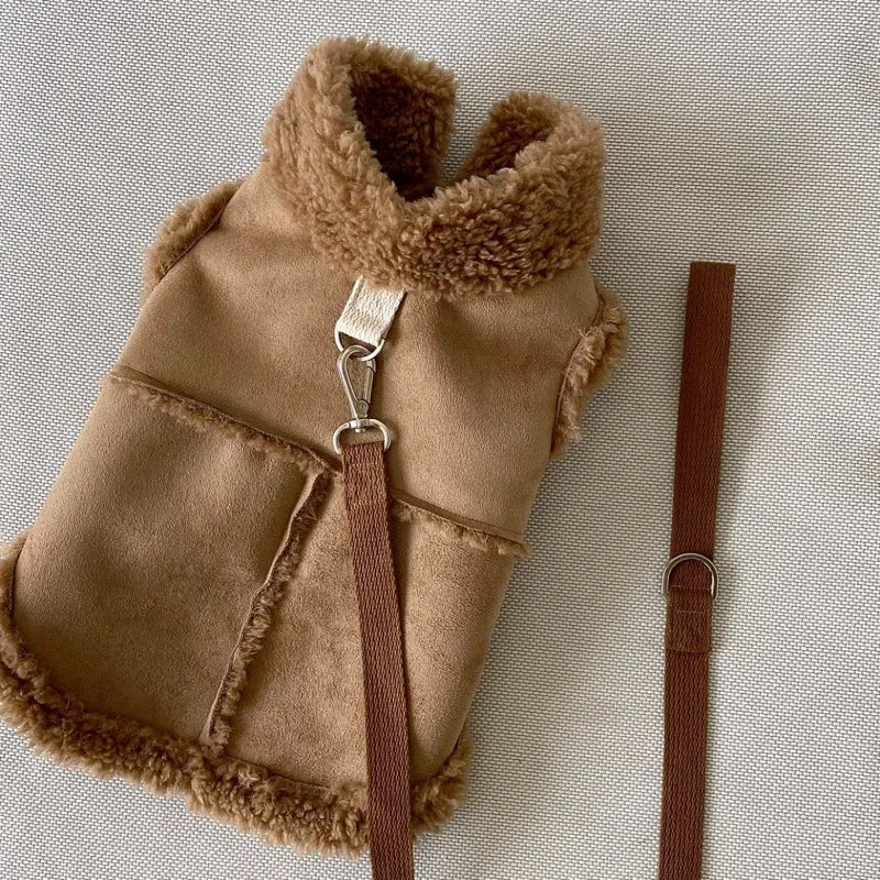 Warm Wool Dog Vest for Small & Medium Dogs — Solid Velvet Pet Jacket with Traction Buckle (Autumn/Winter)