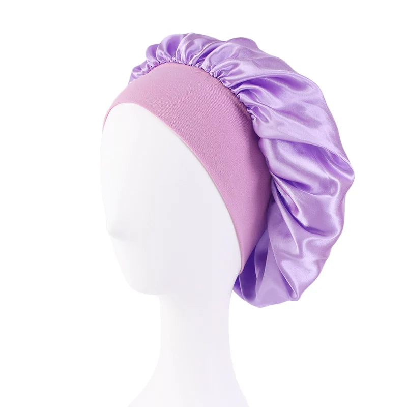 Women's Satin Wide-Brim Sleep Bonnet – Elastic Hair Care Night Cap, One Size