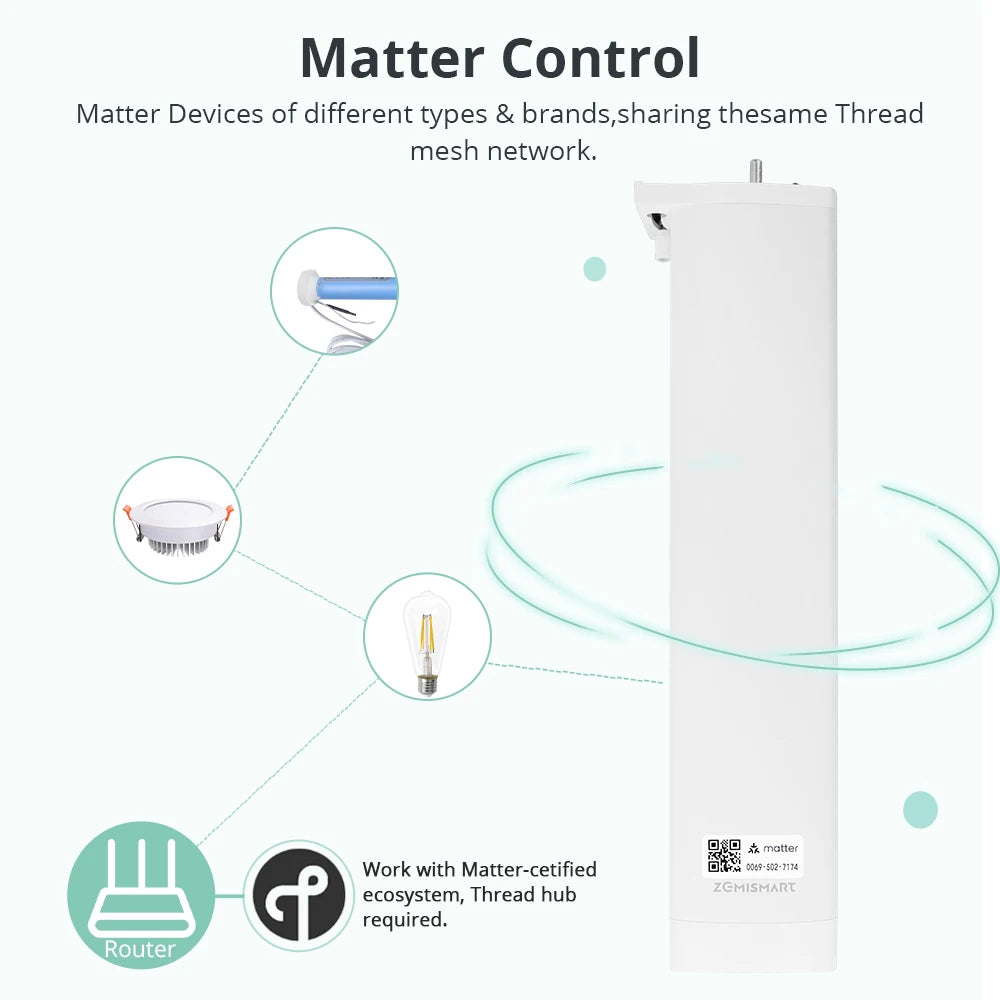 Matter and Thread Smart Curtain Motor App & Voice Control for Google Home Siri SmartThings with RF Remote