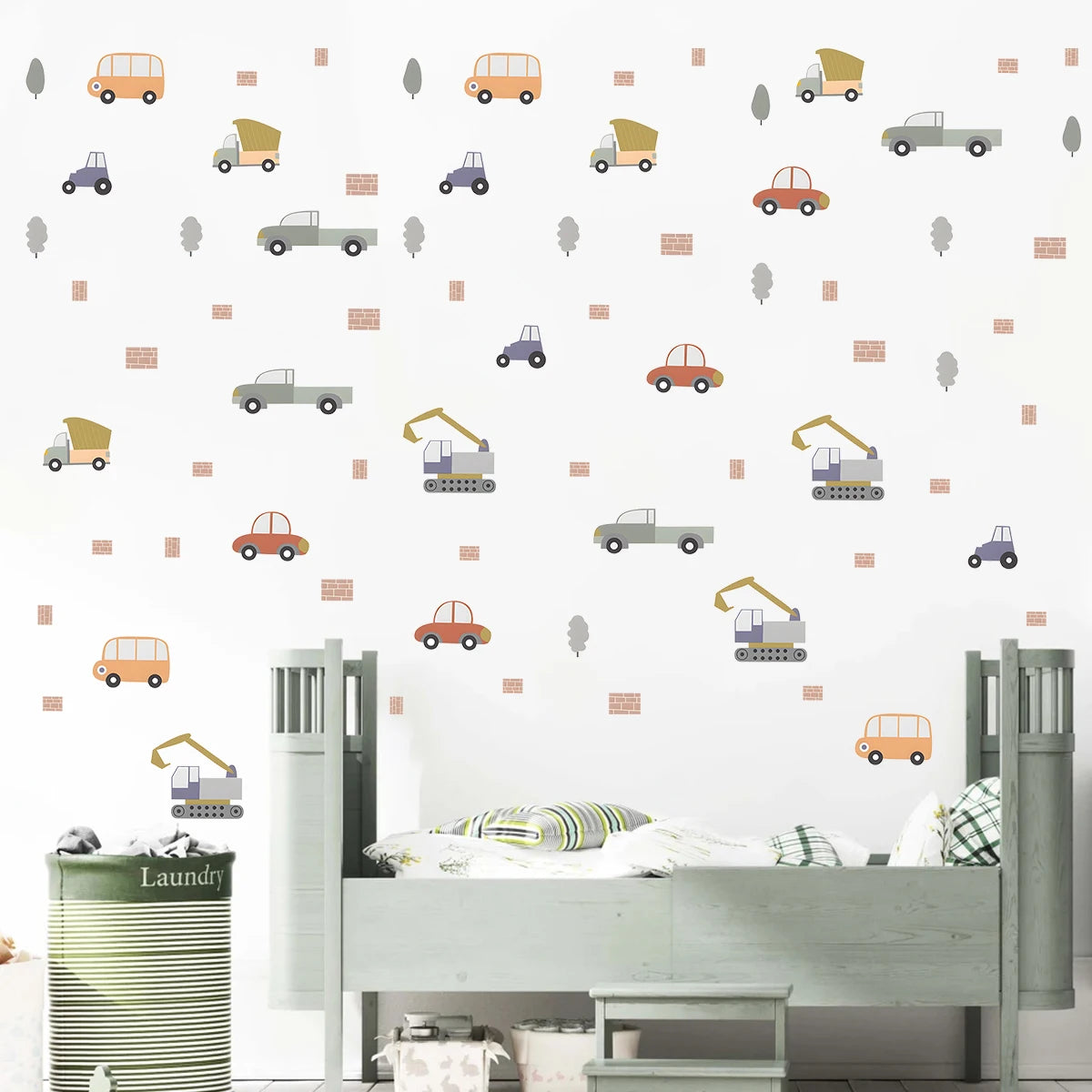 Cartoon Tractor Helicopter Car Wall Decals for Kids Room – 4-Pack Removable Waterproof PVC Nursery & Playroom Decor