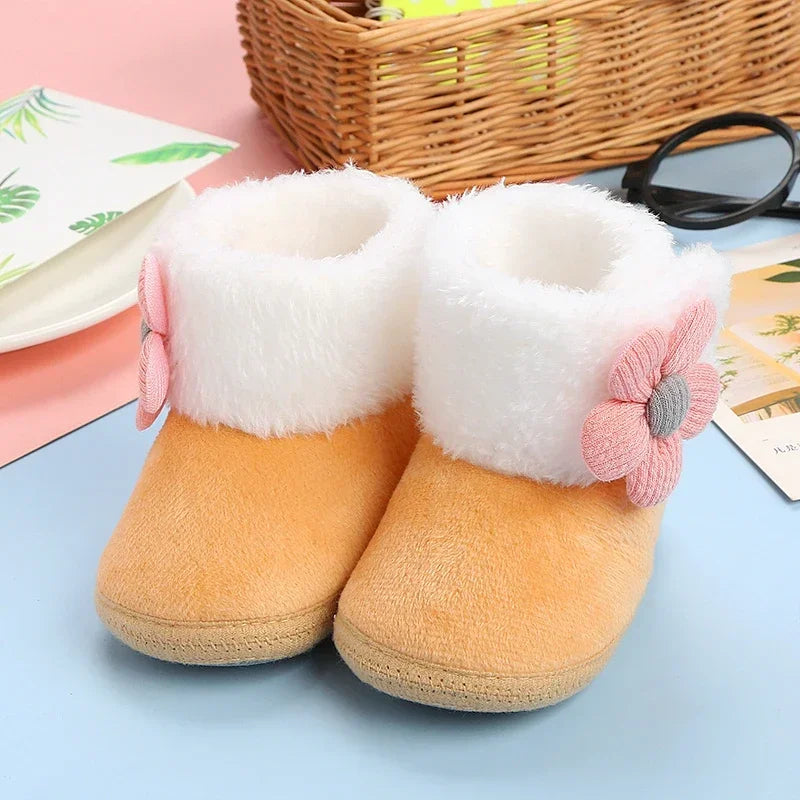Baby Soft Pompom Snow Booties - Warm Infant & Toddler First Walker Boots, Sizes 12-14 (4.3-4.9 in / 11-12.5 cm)