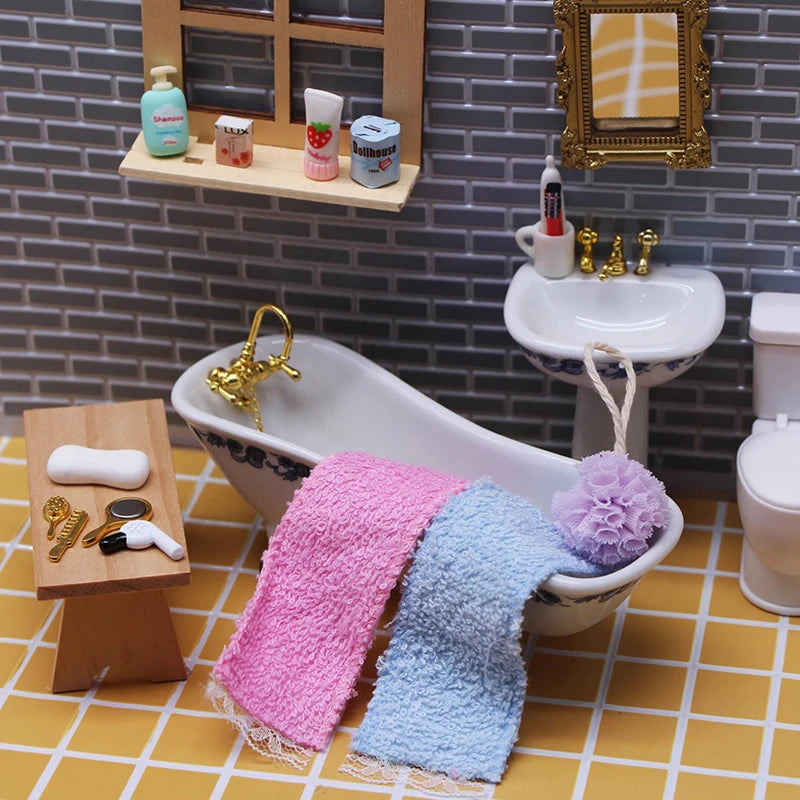 1:12 Scale Dollhouse Mini Bathroom Accessories – Hair Dryer, Mirror & Dressing Tools