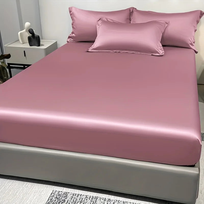 Satin Ice Silk Solid Fitted Sheet — 1-Piece Bed Sheet (Pillowcase Not Included)