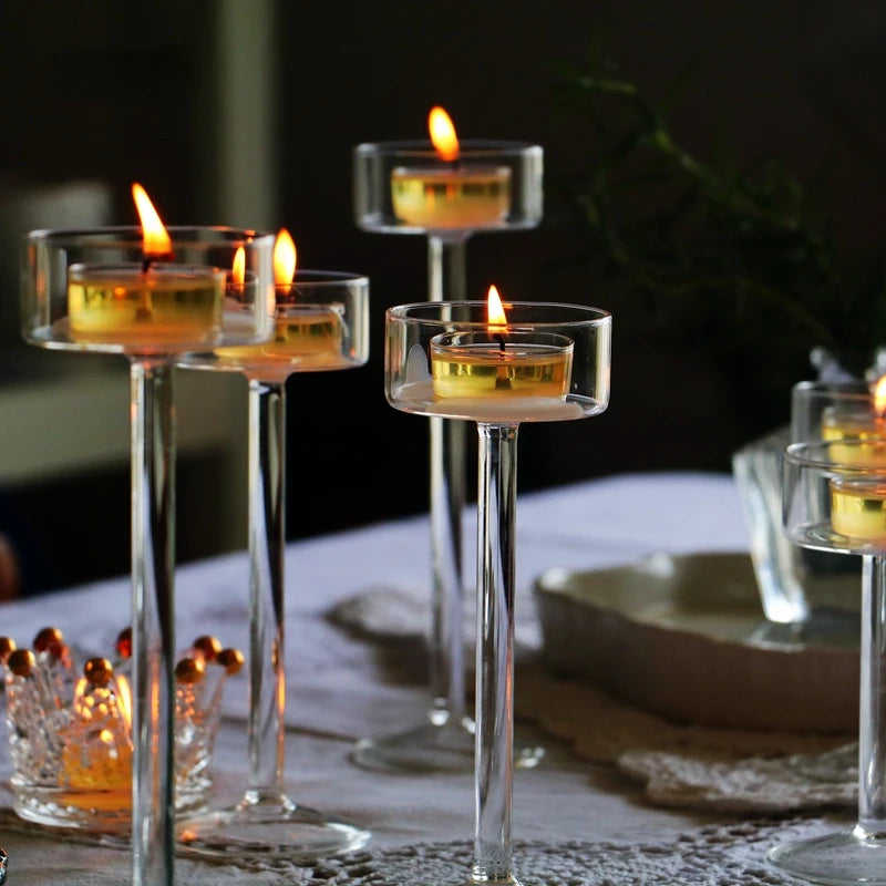 3-Piece Hand-Blown Glass Tealight Candle Holders Set — Votive Centerpieces for Wedding & Home Decor (11/14/17 cm | 4.3/5.5/6.7 in)