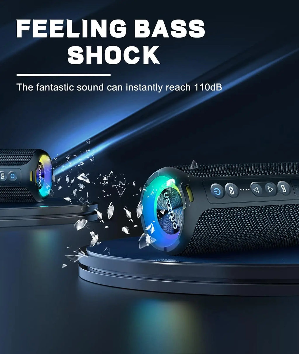 40W Portable Bluetooth Speaker - IPX7 Waterproof, Deep Bass, 30H Playtime, LED Light Show, 3 EQ Modes, Bluetooth 5.3, TF/AUX