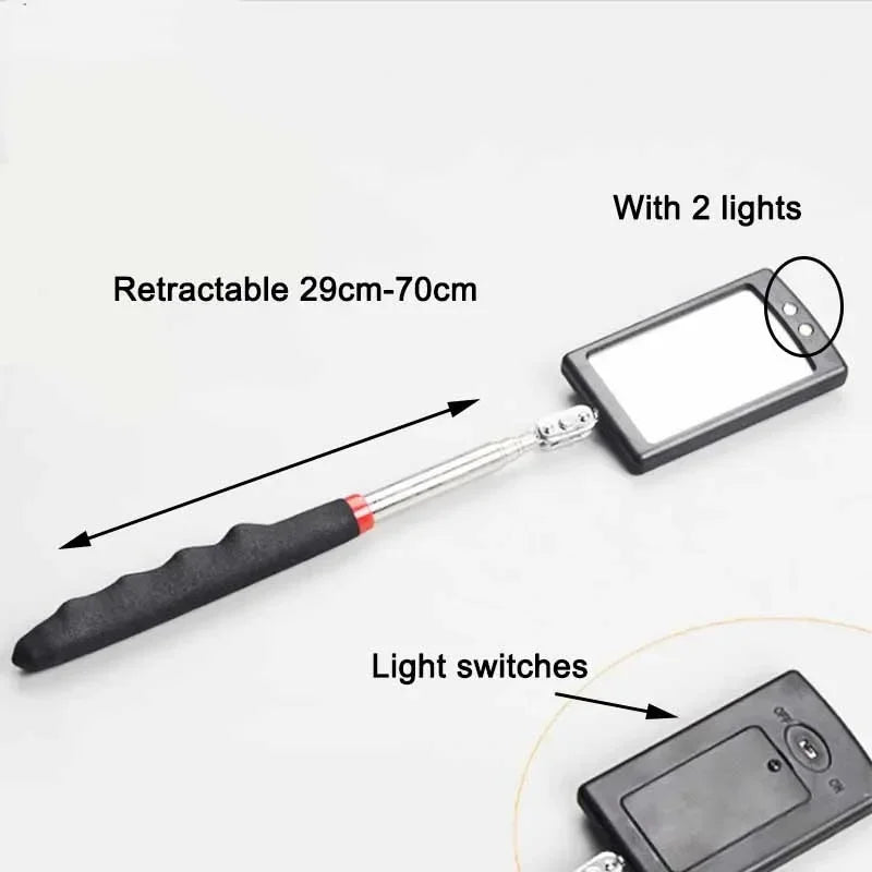 360° Telescoping Inspection Mirror with LED Light & Magnetic Head — Extendable 9.4–28.7 in (24–73 cm) for Car Repair