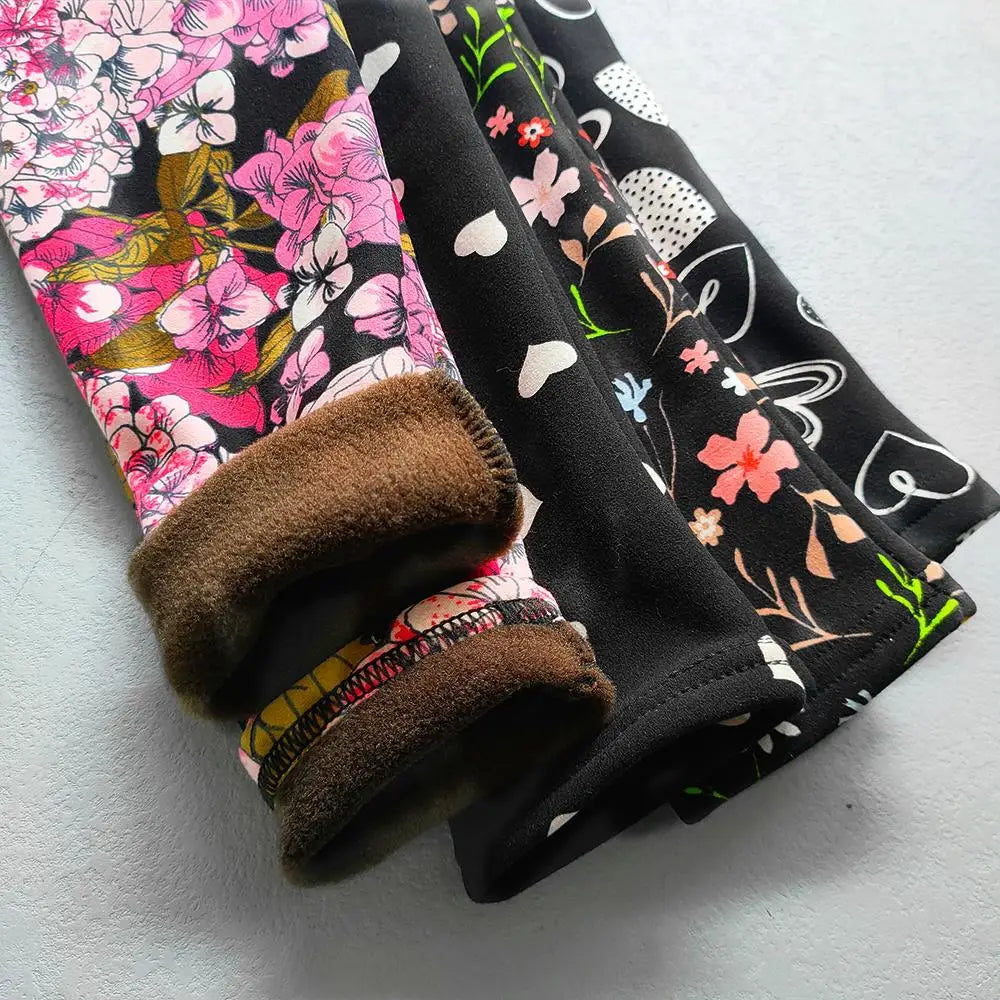 Girls Floral Fleece-Lined Leggings - Thick Warm Winter Pants for Toddlers and Kids (2-11 Years)