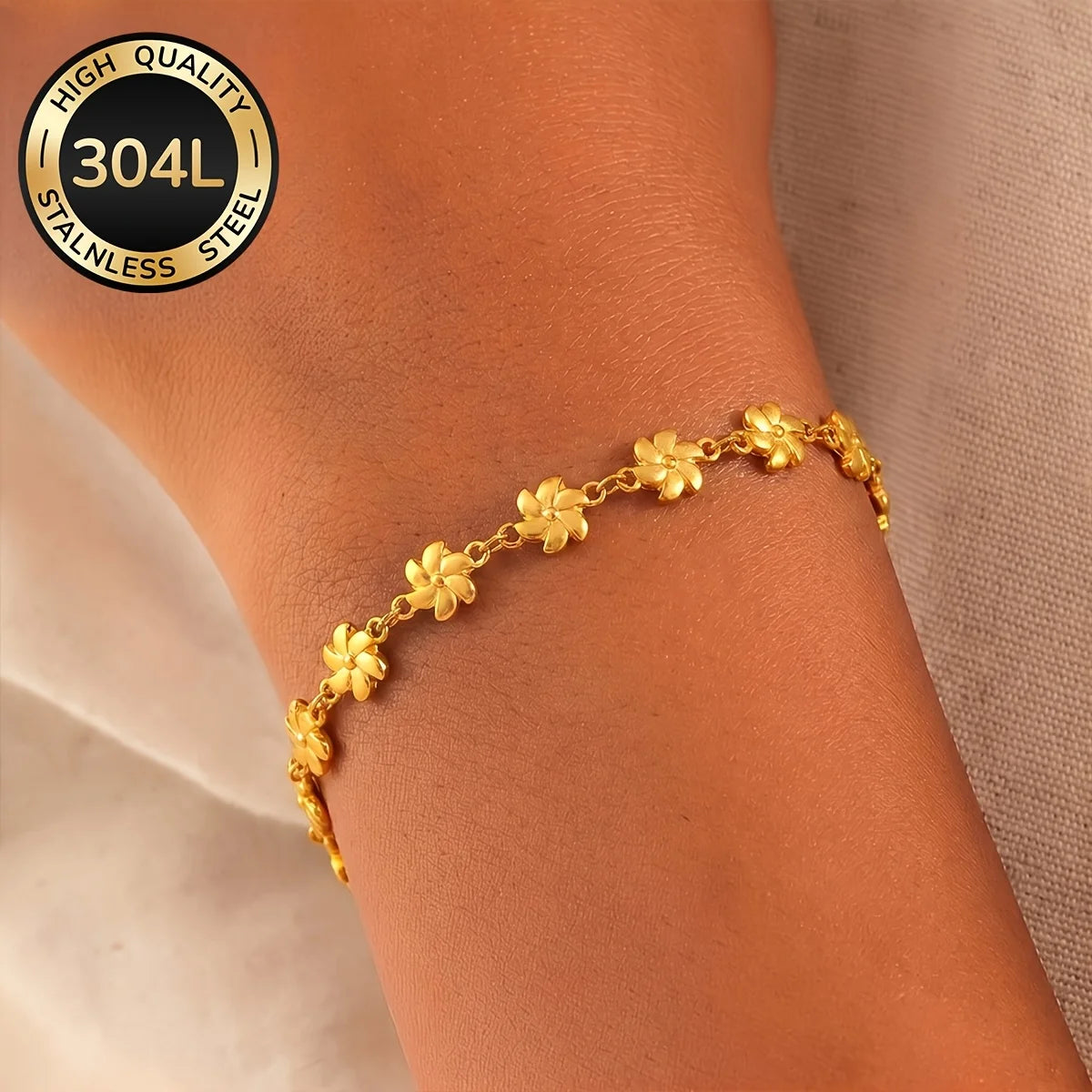 304L Stainless Steel 18K Gold-Plated Bracelet for Women, Geometric Link Chain with Lobster Clasp — Elegant All-Season Jewelry Gift