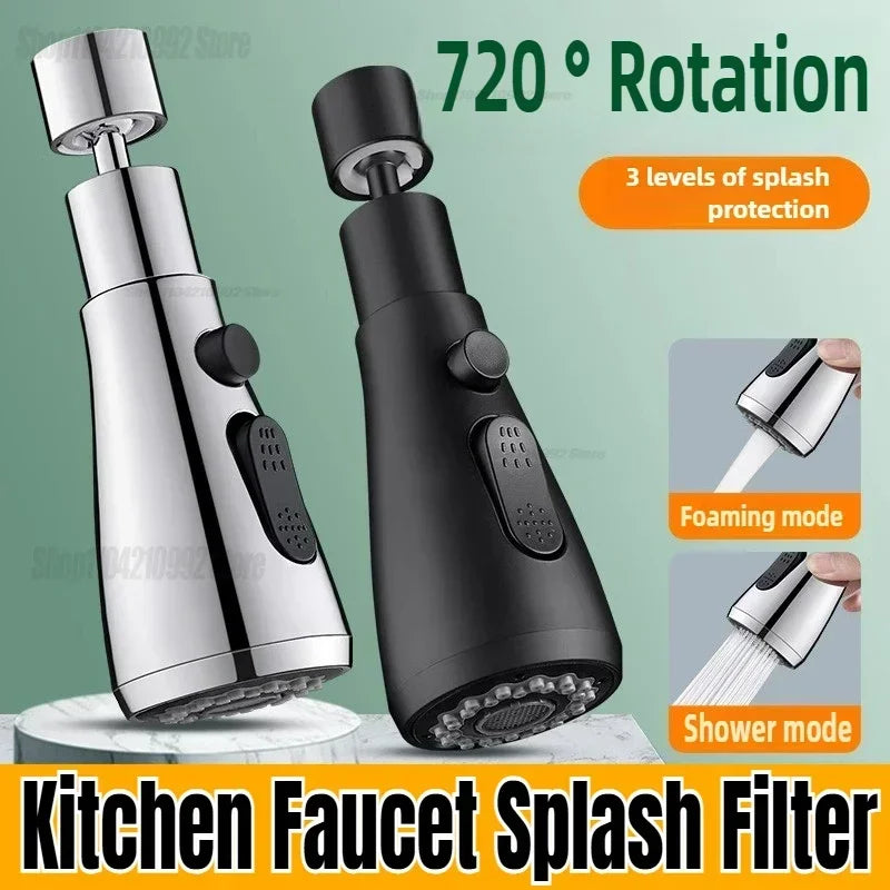 3-in-1 Kitchen Faucet Spray Head ABS Replaceable Sink Sprayer – 360° Rotating High-Pressure Nozzle