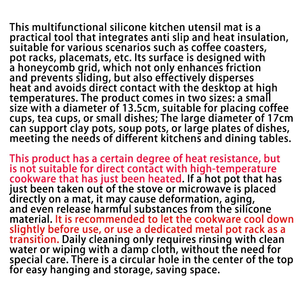 Multifunctional Silicone Round Table Mat – Heat-Resistant Honeycomb Coaster & Pot Holder, Non-Slip Trivet with Hanging Hole