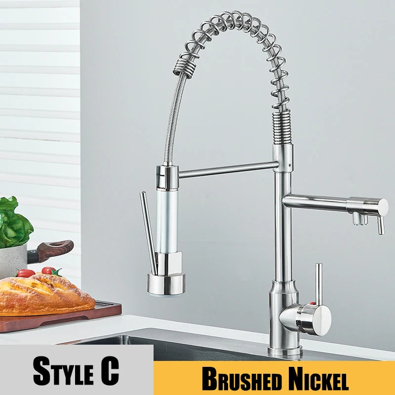 Black Pull-Down Kitchen Faucet - Single-Handle Hot & Cold Mixer, Dual Spout, 2-Mode Spray, 360° Rotating Deck-Mounted