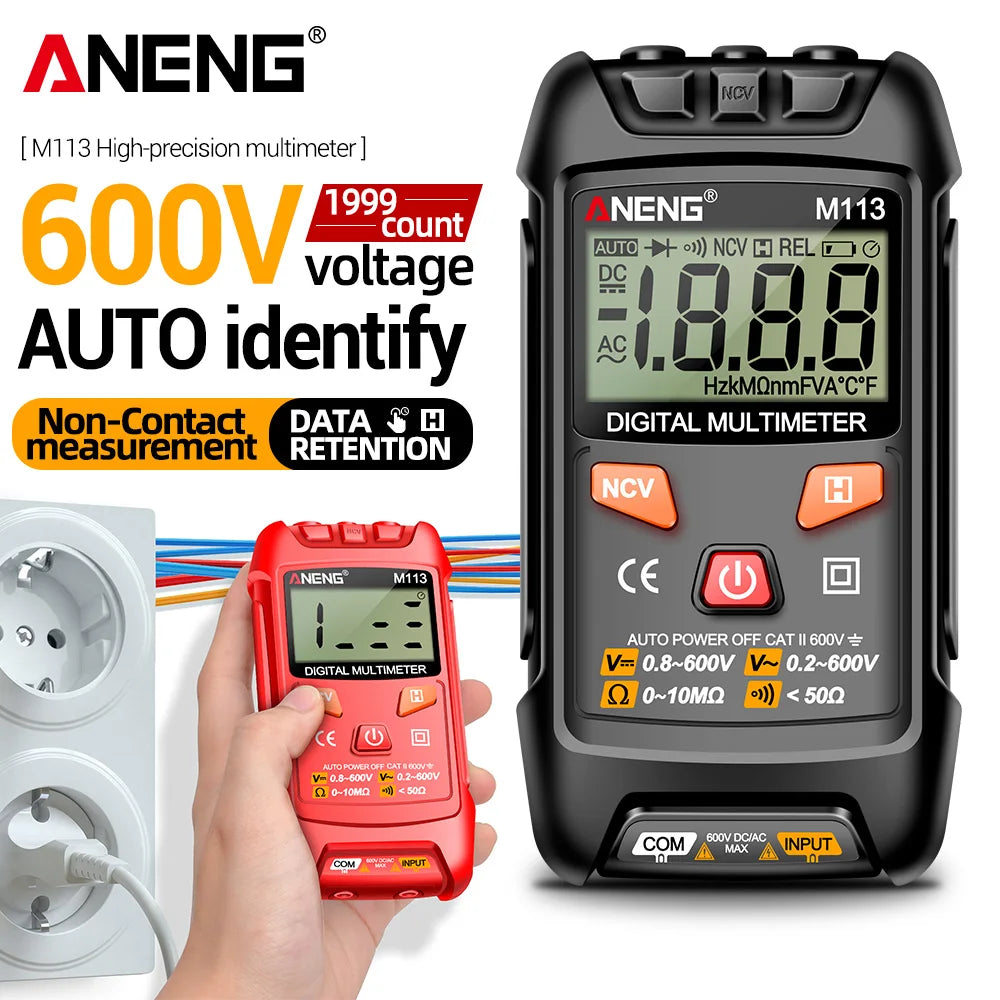 Digital Mini Multimeter 1999-Count AC/DC Voltage Ohm NCV Tester Portable Auto-Ranging Multimeter
