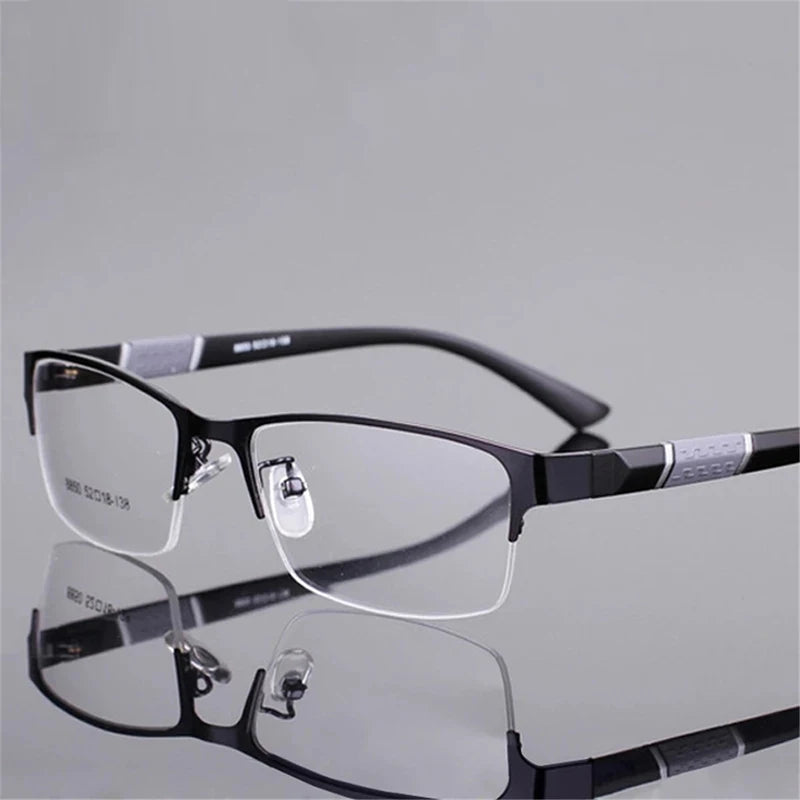 Unisex Half-Frame Reading Glasses - Metal Rectangle Readers for Presbyopia, +1.0 to +3.5 Diopters