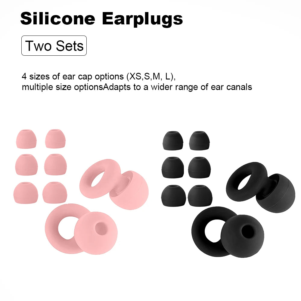 Silicone Earplugs 4 Pairs - Reusable Hypoallergenic Ear Plugs for Swimming & Sleep Noise Reduction (XS S M L)