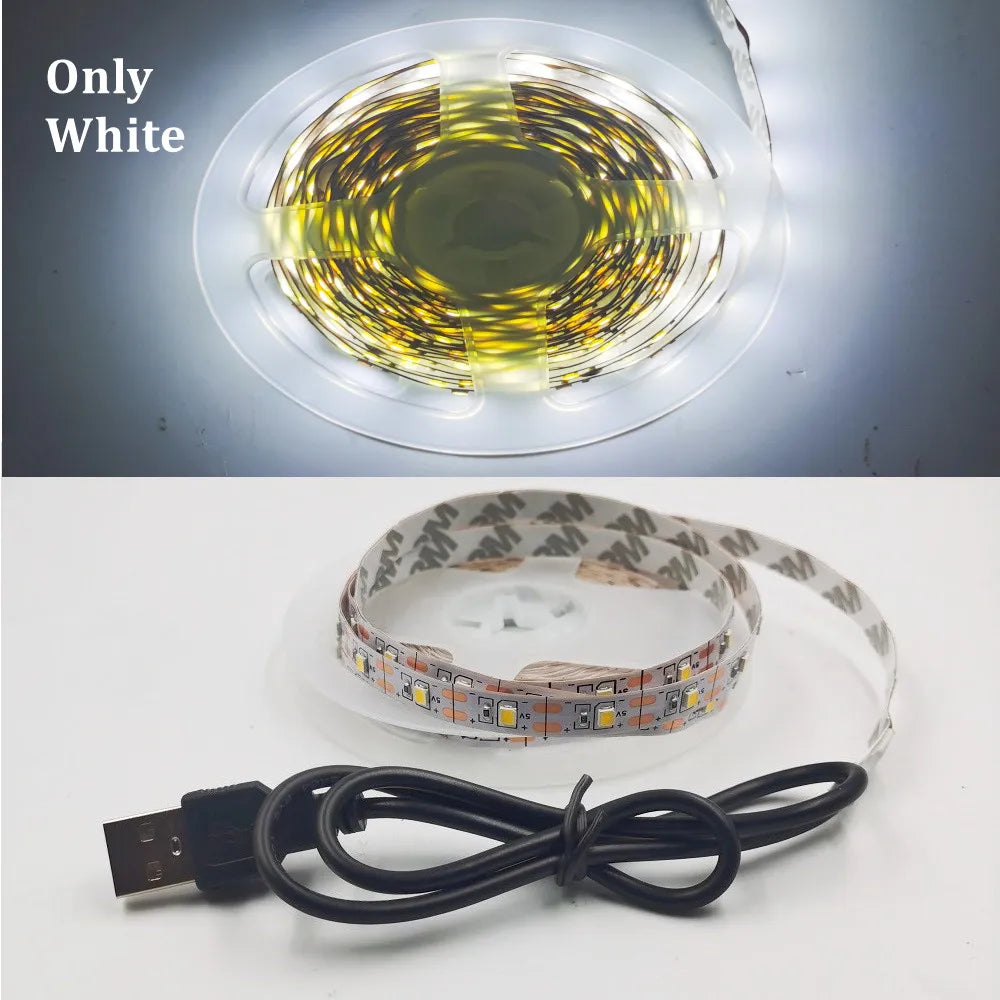 5V USB LED Strip Light 5m (16.4ft) & 1m (3.3ft) SMD3528 — Waterproof Flexible Color Strip Warm/Cool White + RGB for Cabinet, Ceiling & TV Backlight
