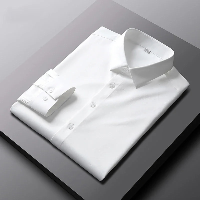 Men's Smart Casual Long Sleeve Button-Down Shirt, Knit Broadcloth Solid