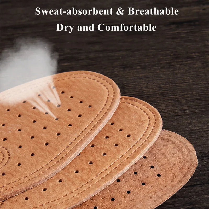 Genuine Cowhide Leather Insoles for Men - Breathable Anti-Slip Shock-Absorbing Shoe Inserts (EU35-46 / 225-280 mm)