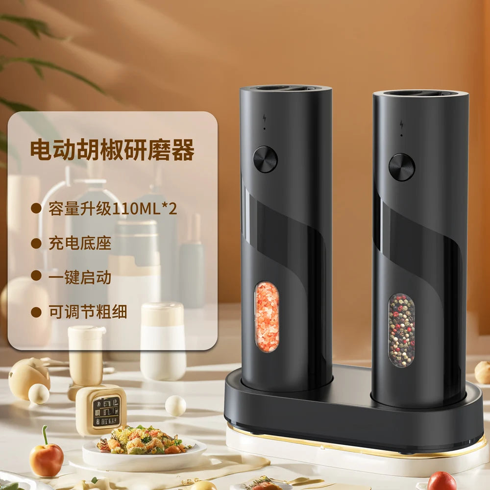 2-Pack USB Rechargeable Electric Salt and Pepper Grinder Set, Adjustable Coarseness, LED Light, Ceramic Core Top-Fill Spice Mills for Kitchen