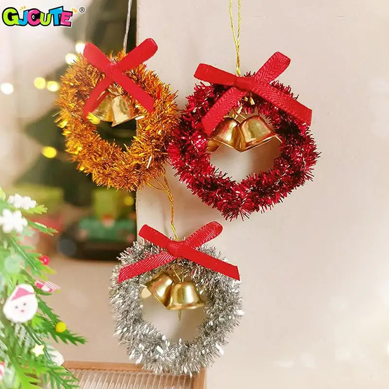Mini Christmas Wreath for Dollhouse Hanging Garland with Bow & Bell
