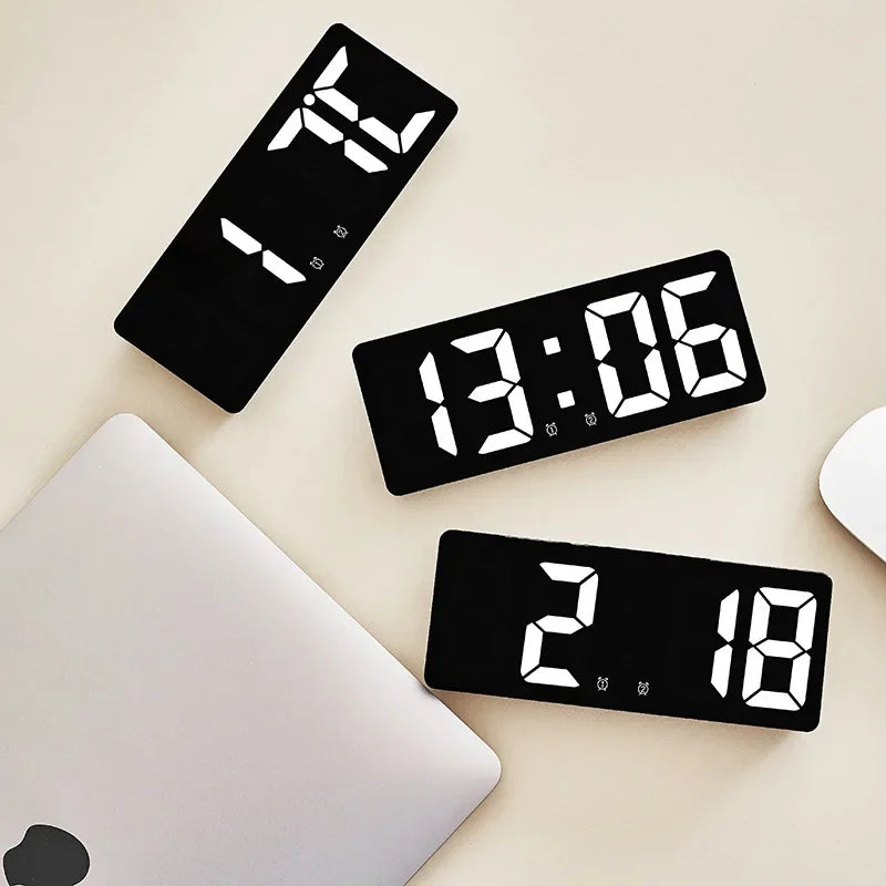 LED Digital Alarm Clock with Large Numbers, Color Nightlight, Temperature & Calendar, Voice-Activated, USB-Powered
