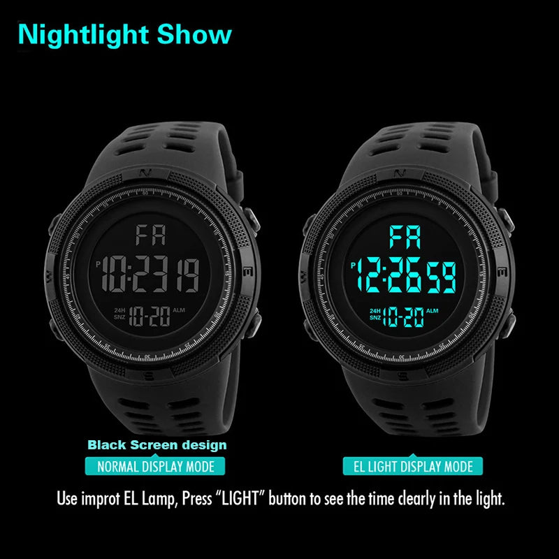 LED Digital Sports Watch 50 mm (2.0") Luminous Military Style Water-Resistant for Men, Boys & Teens