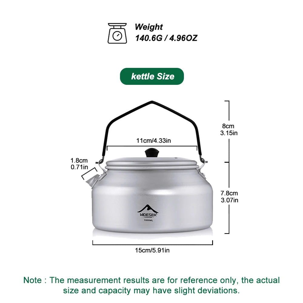 1L Aluminum Camping Kettle Lightweight Portable Travel Kettle with Detachable Handle