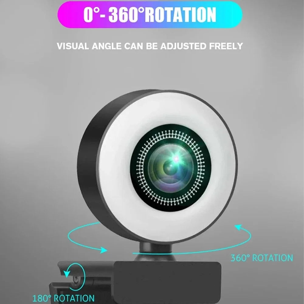 4K USB Webcam (8MP) 1080P/720P Auto-Focus Laptop Camera with Noise-Reduction Mic, Adjustable Clip & Light Control for Live Streaming