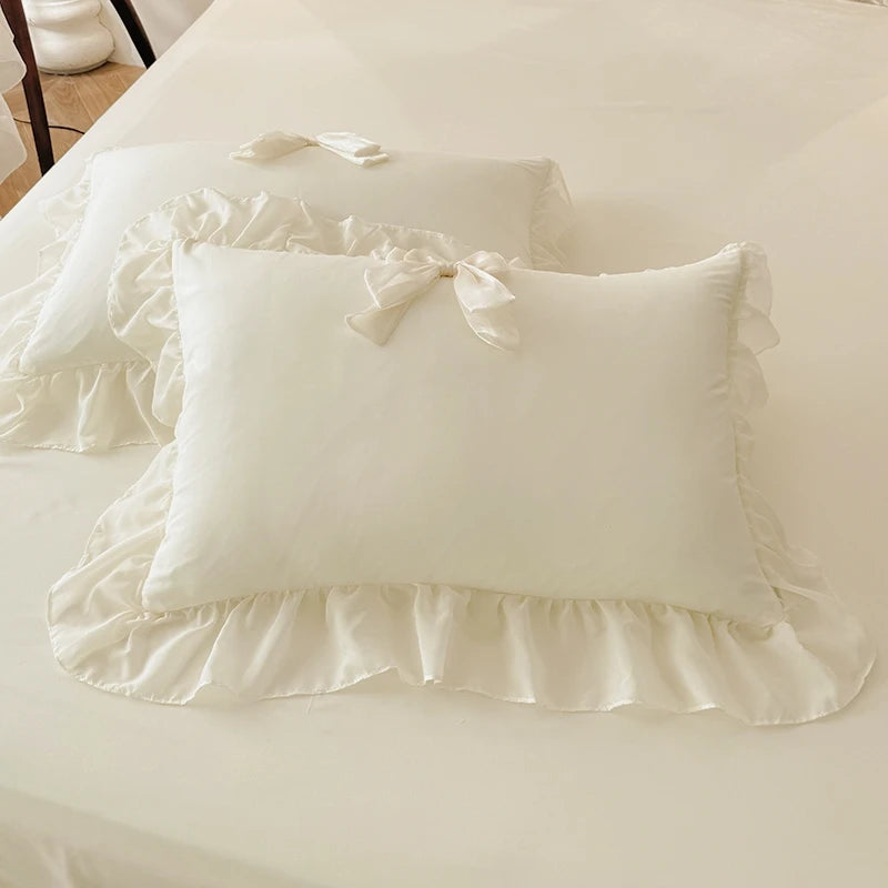 3-Piece Solid Twill Polyester Duvet Cover Set with 2 Pillowcases — Multiple Sizes (135x200 to 260x240 cm / 53x79 to 102x94 in) — White, Yellow, Pink, Purple